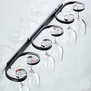 Pot Racks Porte-verre à vin noir S M L Alliage d'aluminium Goblet Hanger Home Bar Cuisine Montage mural Installation gratuite Rack de stockage 230615