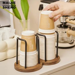 Pot Racks Porte-gobelets jetables Support de rangement Rack Étagère Tasses à thé d'eau Distributeur en bois avec bâton plus long Présentoir de tasse Organisateur Fournitures 231207