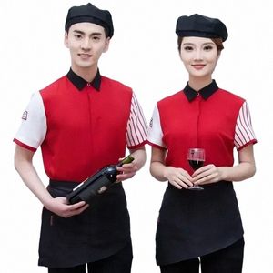 pot été femmes haut à manches courtes unique lait café restaurant magasins de vêtements de travail chemise chaude uniforme serveur serveur de thé b3Xo #