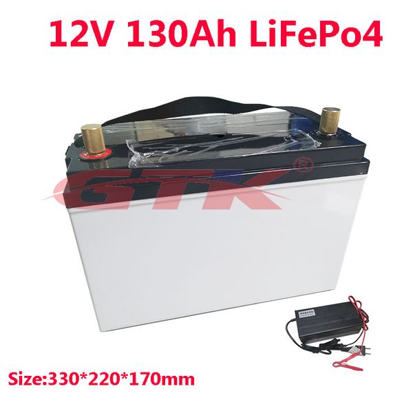 Batería BMS portátil Lifepo4 de 12V y 130AH para inversor de máquina de barco de 1000W y 45 libras, fuente de alimentación de emergencia para triciclo + cargador de 10A