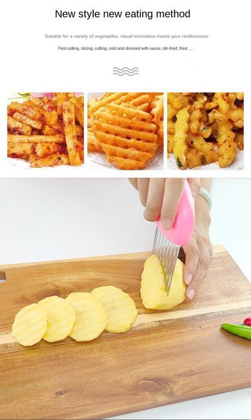 Coupe-pommes de terre Chips French Fry Maker Couteau ondulé en acier inoxydable Frites Chopper Couteau à pommes de terre Chopper Crinkle Wavy Slicer