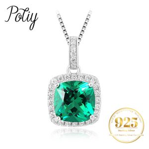 Potiy Square Gesimuleerde Nano Emerald 925 Sterling Zilveren Hanger Ketting voor Vrouwen Valentijnsdag cadeau sieraden sets GEEN Ketting 240305