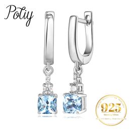 POTIY Total 173ct Cushion Natural Sky Blue Topaz Topaz Boucles d'oreilles Drop 925 Argent sterling pour les femmes Gemstone Fine Bijoux quotidien 240515