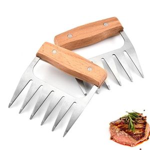 Outils de cuisine Poterie Cuisine, Bar à manger Maison Jardin Griffe d'ours en acier inoxydable Manche en bois Divisé Déchirant la chair Mtifunction Viande