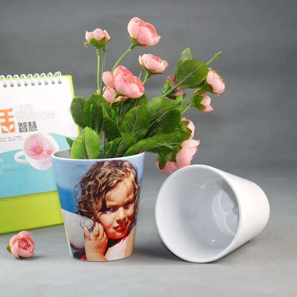 Pots 12Oz Sublimation Chaleur Fleur Presse En Céramique Blanc Graden Gome Décoration Plante Pot 0614