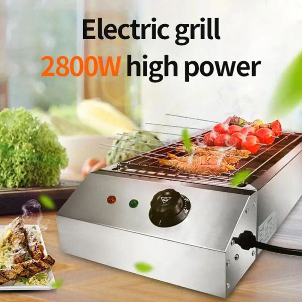 POTS 2800W Barbecue électrique en acier inoxydable Ménage de poêle électrique Huile d'éclairage Barbecue sans fumée