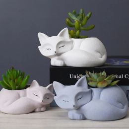 Pots 3d Animaux Little Fox en béton Silicone Pot Moule Succulent Flowerpot Argile Ciment Moules de plâtre DIY GARDE MAIS