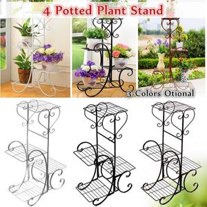 Potten 4 Tier Eenvoudige Metalen Plant Stand Display Plankhouder Thuis Binnen Buiten Kantoor Decor Tuin Balkon Bloempot Opbergrek 2106