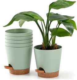 Pots 5 paquets de Pots à arrosage automatique de 5 pouces pour plantes d'intérieur, jardinière de Pots de fleurs avec trous de Drainage et corde à mèche
