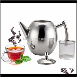 Pots Café Cuisine, Bar à manger Jardin Drop Livraison 2021 Théière en acier inoxydable 1L / 1Dot5L avec passoire Bouilloire de grande capacité Chaleur Res