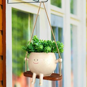 Pots Beau pot de jardinière de visage swing avec en ficelle résine créative plantes succulentes suspendues planter décoration pour intérieur et extérieur