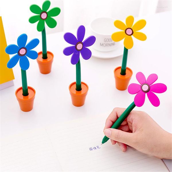 Bolígrafo de planta en maceta, bolígrafos de papelería con flores de sol, suministros de escritura para oficina, decoración, regalos para niños, diseño de maceta encantador