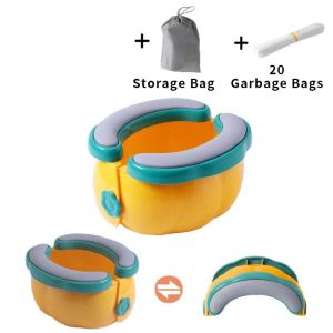 Potties Baby Toilet Portable Travel Baby Potty Pliable Kids Potty Training Silon Facile à nettoyer avec sac de rangement et 20 sacs à ordures