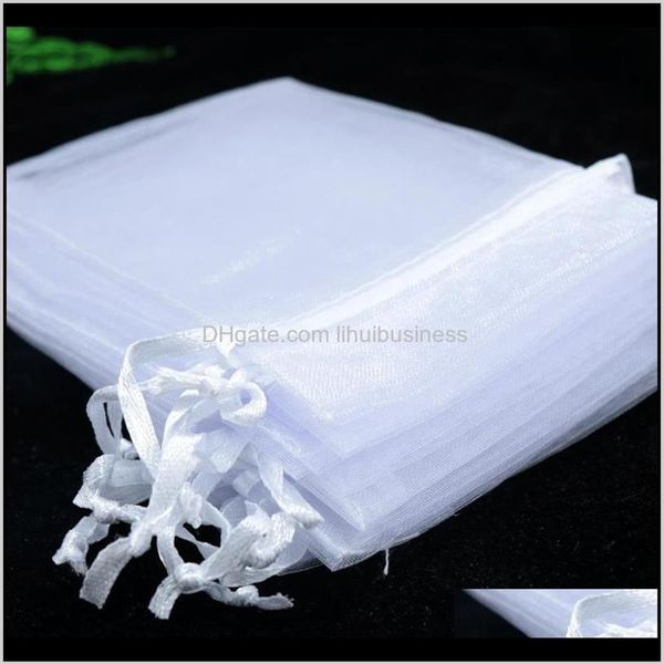 Pochettes d'emballage 15x20cm, 100 pièces, emballage de couleur blanche pour bijoux, grandes pochettes à cordes, sacs cadeaux en Organza pour Weddin296Z