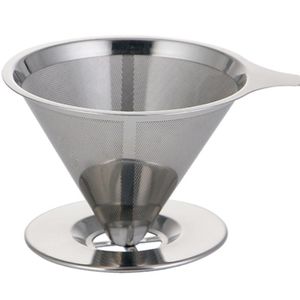 Giet over koffiefilter roestvrij staal herbruikbare koffie druppel koffie houder kegel trechter mandje mesh zeef LX3603