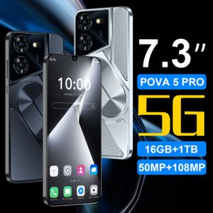 Pova 5 Pro nouveau téléphone portable transfrontalier 7.3 pouces 16-1T Android commerce extérieur Source de téléphone intelligent livraison d'usine