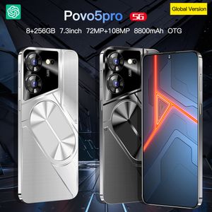 Povo5pro Android Smartphone Touchscreen Kleurenscherm 4G 8GB 12GB 16GB RAM 256GB 512GB 1TB ROM 7,3-inch HD-scherm Zwaartekrachtsensor ondersteunt meerdere talen