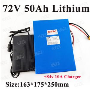 POWER POWER 72V 50AH LITHIUM LI ION Battery Pack avec BMS pour 3000W 3500W Moto électrique E-Scooter EV Forklift + 10A Chargeur