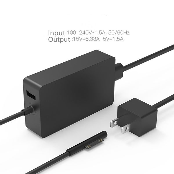 Adaptateur secteur chargeur US 15V 6,33 a 102W pour ordinateur portable Ac 5V 1,5a USB iPhone pour Microsoft Surface Book 2 téléphone portable Samsung