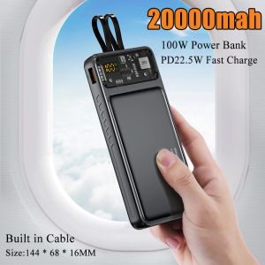 Power Bank 20000mah Portable Charger 22.5W PD20W Fast Charging Powerbank With Cables External Battery Pack For iPhone 12 Xiaomi