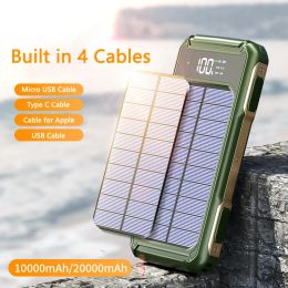 Power Bank 20000mAh Solar Powerbank met kabel Type C Snel opladen Externe batterijlader voor iPhone 12 13 Xiaomi 10 9 Huawei