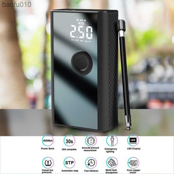 Power Bank 4000mAh Chargeur Portable Avec Pompe À Air Pour Pneu De Voiture USB Charge Rapide Pour iPhone Xiaomi Samsung LED Light Power Bank L230619