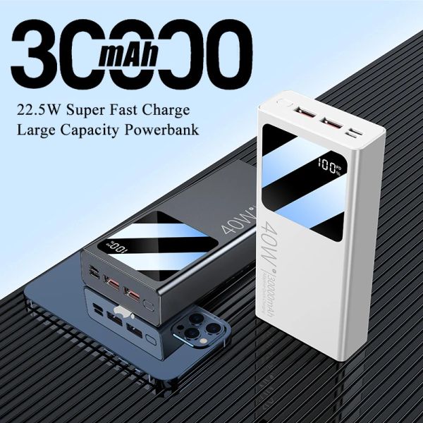 Power Bank Portable de grande capacité, 30000mAh, chargeur de batterie externe pour iPhone 14 13 12 Xiaomi Mi 9 Samsung