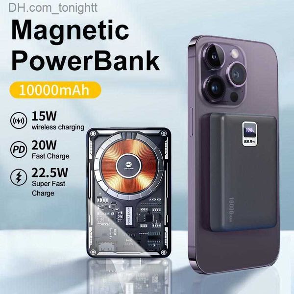 Power Bank magnétique sans fil PD 20W Charge rapide 10000mAh Plaque de couverture transparente USB Source portable pour iPhone14 13 12 pro max Q230826