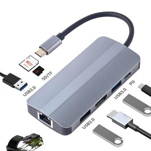 Câble d'alimentation Hub Plug Portable Driver gratuit Type C USB compatible TF SD Card RJ45 Ethernet Alliage d'aluminium pour Office 230712