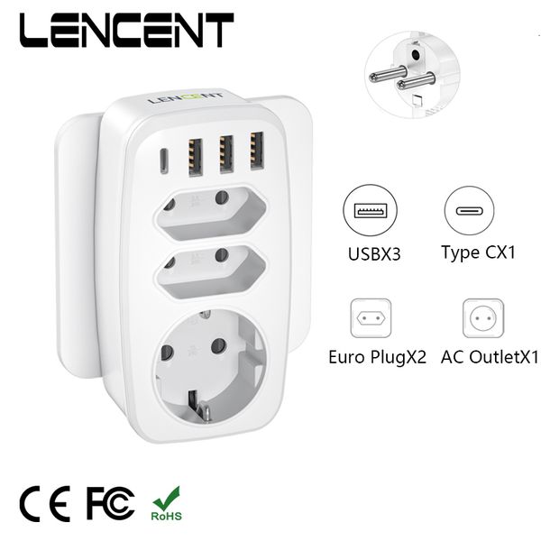 Fiche de câble d'alimentation LENCENT EU Extension de prise murale avec 3 prises CA 3 ports USB 1 adaptateur secteur de type C 5 V 2,4 A Protection contre les surcharges pour la maison/le bureau 230701