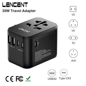 Fiche de câble d'alimentation Adaptateur de voyage universel LENCENT avec 2 ports USB 3 adaptateurs d'alimentation 6 en 1 à charge rapide de type C EU/UK/USA/AUS plug for Travel 230701