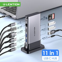 Voedingskabel Plug LENTION USB C HUB Docking Station 4K60Hz PD Kaartlezer Type C 3 0 Adapter voor Pro Air Laptop 230712