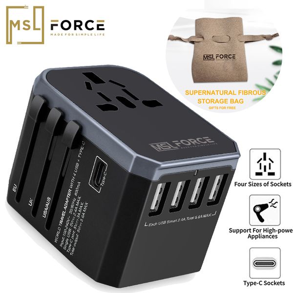 Prise de câble d'alimentation Adaptateur de voyage universel MSL Un chargeur mural international Adaptateur de prise secteur avec 5,6 A Smart Power 3,0 A USB Type-C pour US EU UK 230701