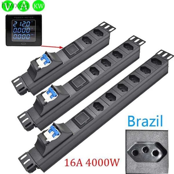 Prise de câble d'alimentation Rack d'armoire réseau Smart Brésil Unité de distribution de multiprise 2/3/4/5/6/7/8 Prise avec compteur d'affichage numérique ampère/volt/watt YQ240117