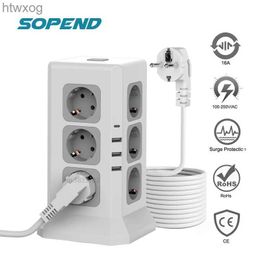 Voedingskabel Stekker Sopend 3680W 16A Stekkerdoos Toren met 2m verlengsnoer 12 stopcontacten Multi Verticale Eu-stekker Usb C-aansluiting met schakelaar voor kantoor YQ240117