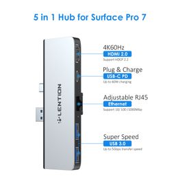Power Cable Plug Surface Pro7 USB 3 0 HUB Multi naar USB3 0 Port Compatibel RJ45 PD Charger Splitter Adapter voor Microsofe Pro 7 230712