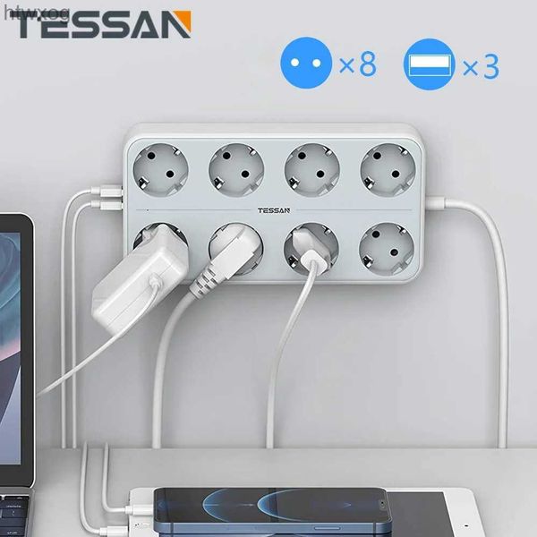 Prise de câble d'alimentation TESSAN multiprise multiprise prise EU KR 11-en-1 prises multiples montables au mur avec 8 prises 3 ports USB rallonge de 2M YQ240117