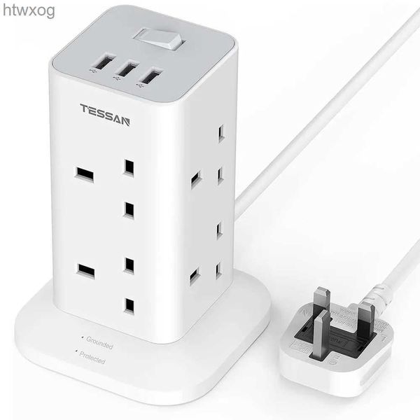 Prise de câble d'alimentation TESSAN Tour multiprise verticale UK prise adaptateur prises 8 voies AC multi prises électriques avec 3 protection contre les surtensions USB câble de 2 m YQ240117