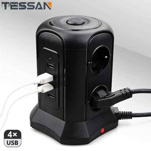 Prise de câble d'alimentation TESSAN multiprise tour verticale prise ue prise d'extension avec 6 prises 4 USB câble 2M prise électrique multiple prise européenne YQ240117