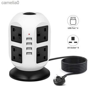 Power Cable Plug Tower Power Strip Vertical UK Plug Adapter Outlets 8 way AC Multi Electrical Sockets with USB Surge Protector 3m Extension CordL231125