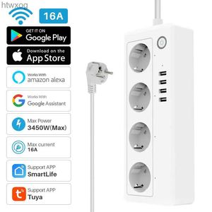 Stroomkabelstekker Tuya Wifi Smart Power Strip Plug 4 EU-stopcontacten met 4 USB-poort Timing Spraakbesturing Werkt met Alexa Google Assistant YQ240117