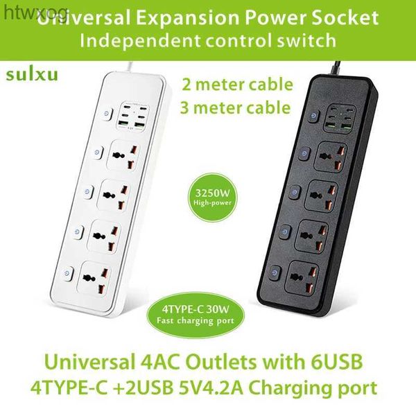 Prise de câble d'alimentation Prise de courant d'extension universelle Haute puissance 3250 W avec interrupteur indépendant 4 prises CA et multiprise de charge rapide Type-C + USB YQ240117