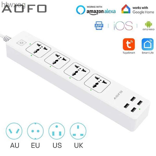 Cable de alimentación Enchufe Universal Smart Power Strip WiFi Funciona con Alexa GoogleHome Enchufe múltiple con 4 salidas de CA 4 puertos de carga USB Control por voz YQ240117