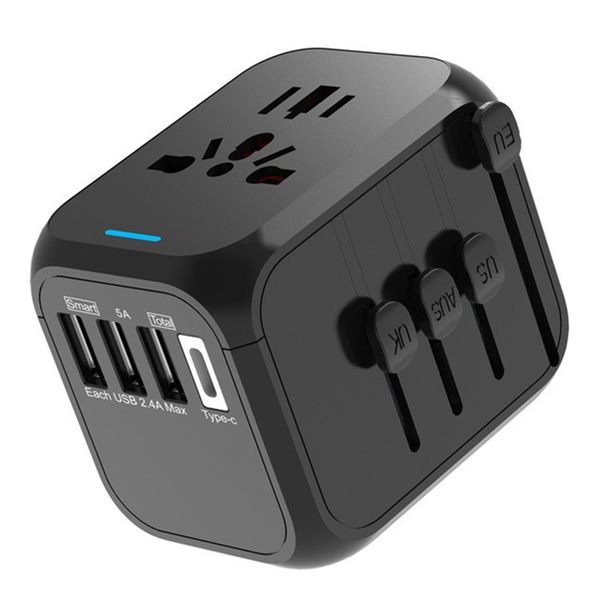 Prise de câble d'alimentation Adaptateur de prise de voyage universel Trois ports USB Un port de type C Prise d'alimentation Chargeur mondial pour ménage extérieur 230701