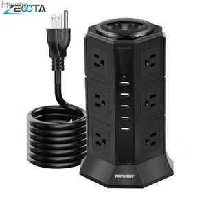 Prise de câble d'alimentation multiprise verticale tour parasurtenseur 3 couches 12 prises prise électrique américaine 5 chargeur USB rallonge de 6,5 pieds bureau à domicile YQ240117