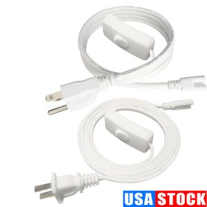 Voedingskabel kabel voor T8 -buis LED -kweeklicht met aan -uit schakelaar 3 pin geïntegreerde buisconnector extensie US plug 1ft 2ft 3.3F T 4ft 5ft 6,6 ft 100 pc's Usalight
