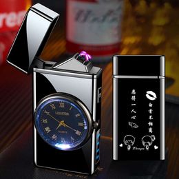 Power Display Dual Arc Pulse Electronic Lighter Quartz Watch Men's Gift Sigaret Lighter