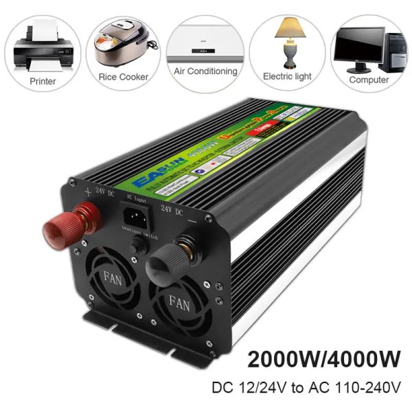 Onduleur d'alimentation 3000W 4000W ondule d'onde sinusoïdale onduleur de voiture UPS DC 12V 24V à AC 220V 5V CONVERTEUR DE CHARGE 3 Phase Charge pour la batterie