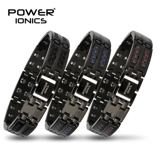 Power Ionics – Bracelet de thérapie magnétique pour hommes, en fibre de carbone 100% pur titane, noir/bleu/rouge, améliore la circulation sanguine