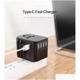 Adaptateur de prise d'alimentation Mode Voyage portable dans le monde avec quatre chargeurs intelligents USB et Type-C Prise électrique Livraison directe électronique DH72E